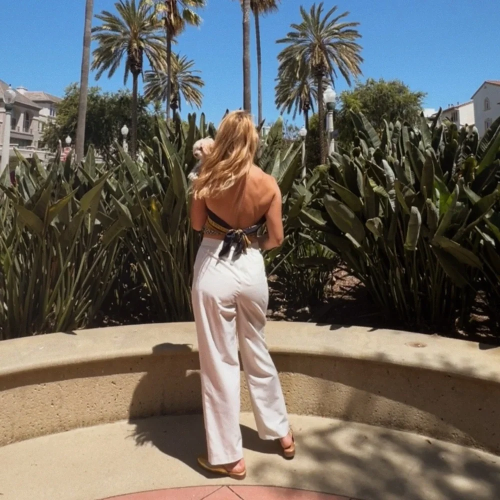 Ivory Pleated High Waist Straight Trousers - Picture 3 of 16